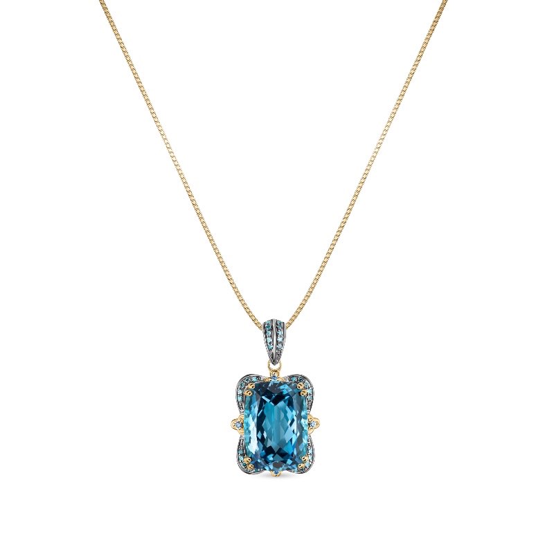 14K White and Yellow Gold Topaz & Diamond Blues Necklace